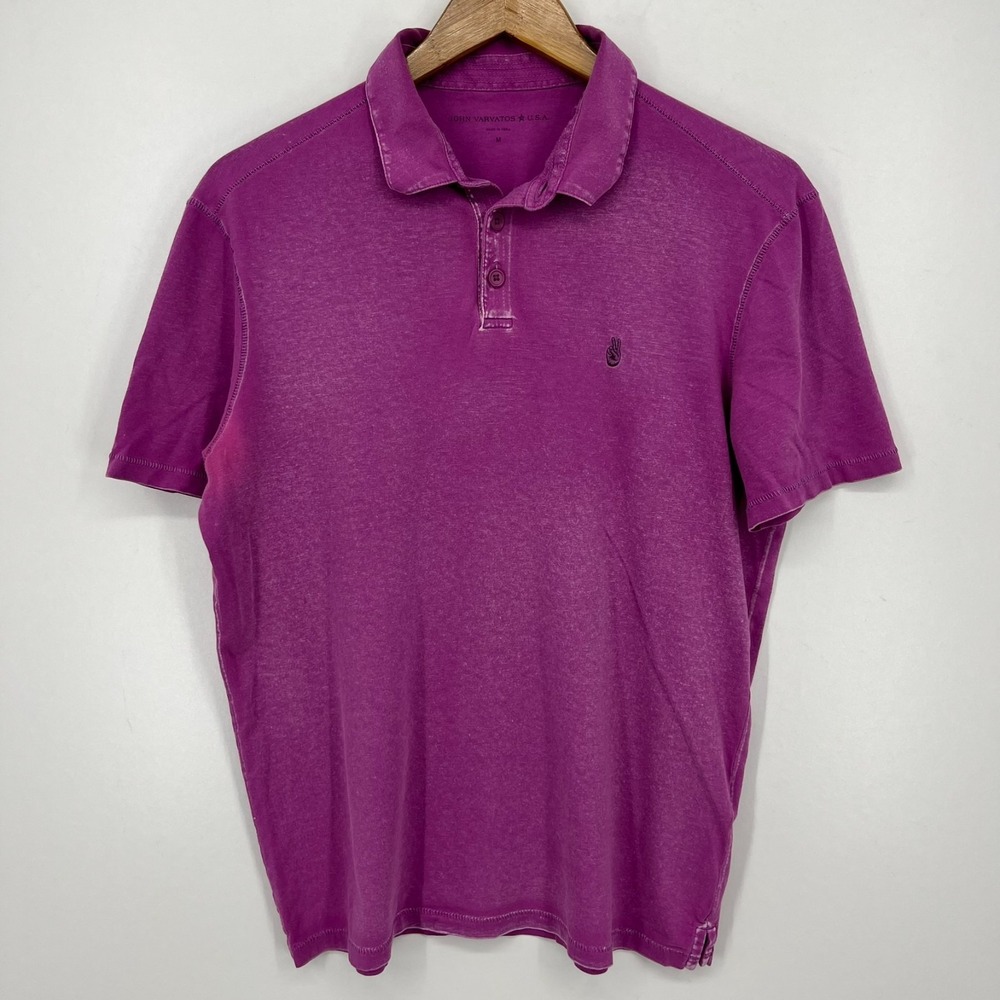 John Varvatos Star USA Polo Shirt Men's M Purple Short Sleeve Cotton Logo